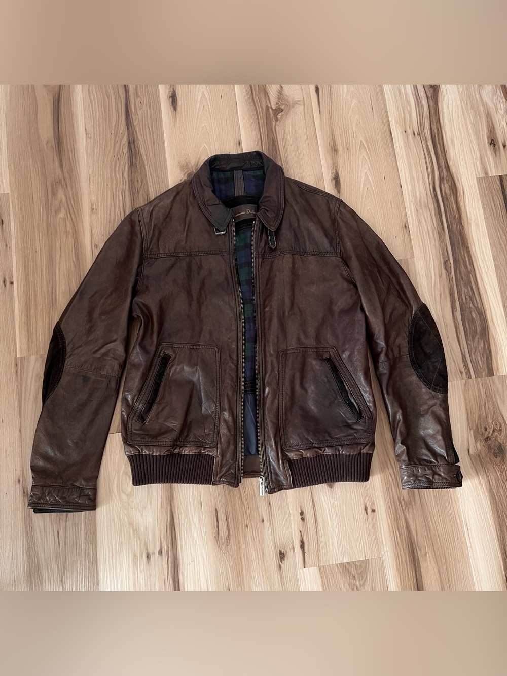 Massimo Dutti Brown Sheep Skin Leather Bomber Jacket L